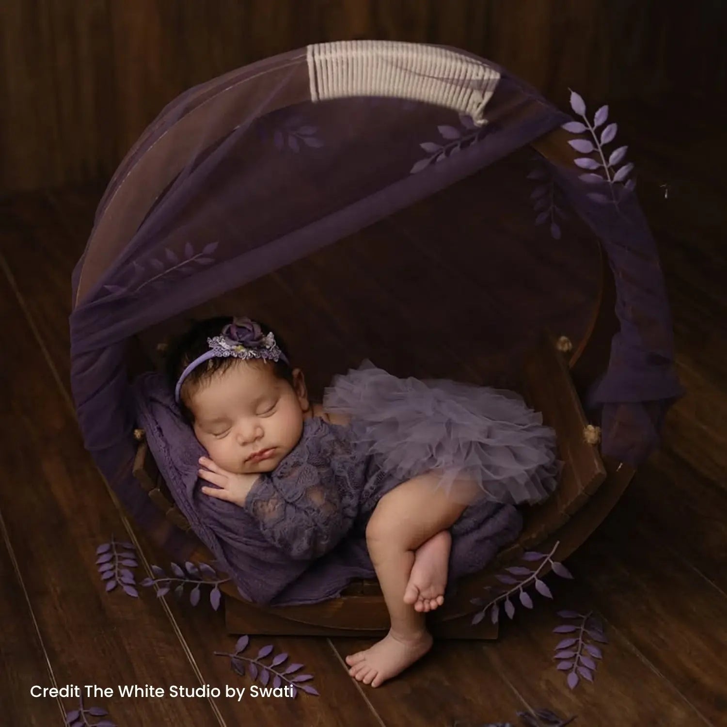 Baby Girl Flower Net Lace Romper with Headband O242 | 3M | Purple