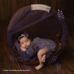 Baby Girl Flower Net Lace Romper with Headband O242 | 3M | Purple