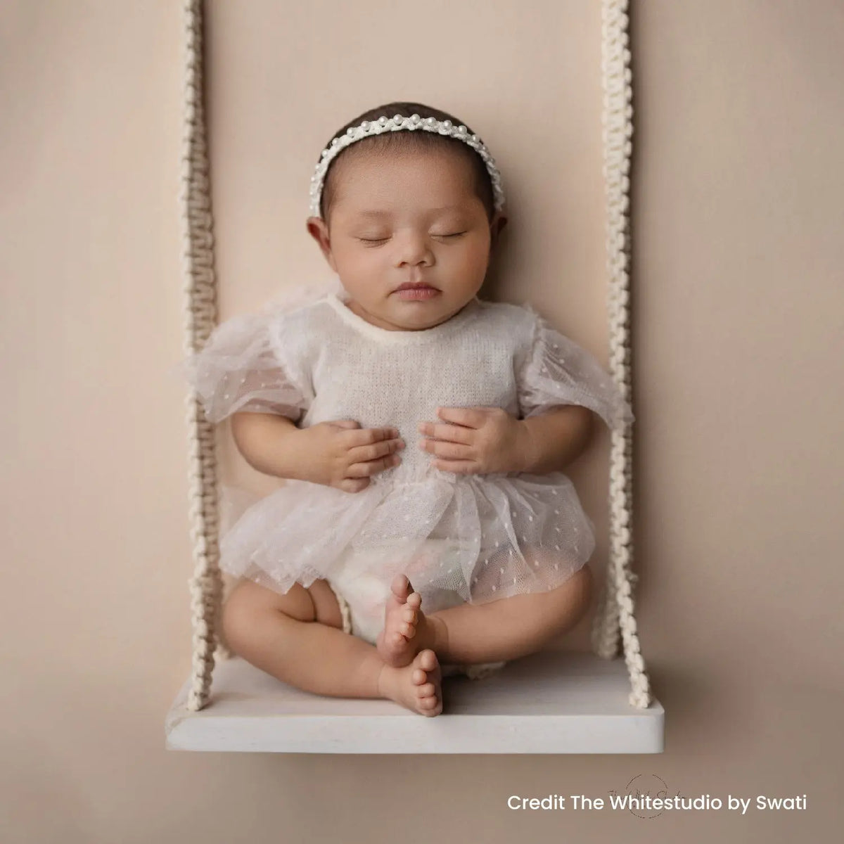 Baby Macrame Swing | Wooden Decorative | Rustic White
