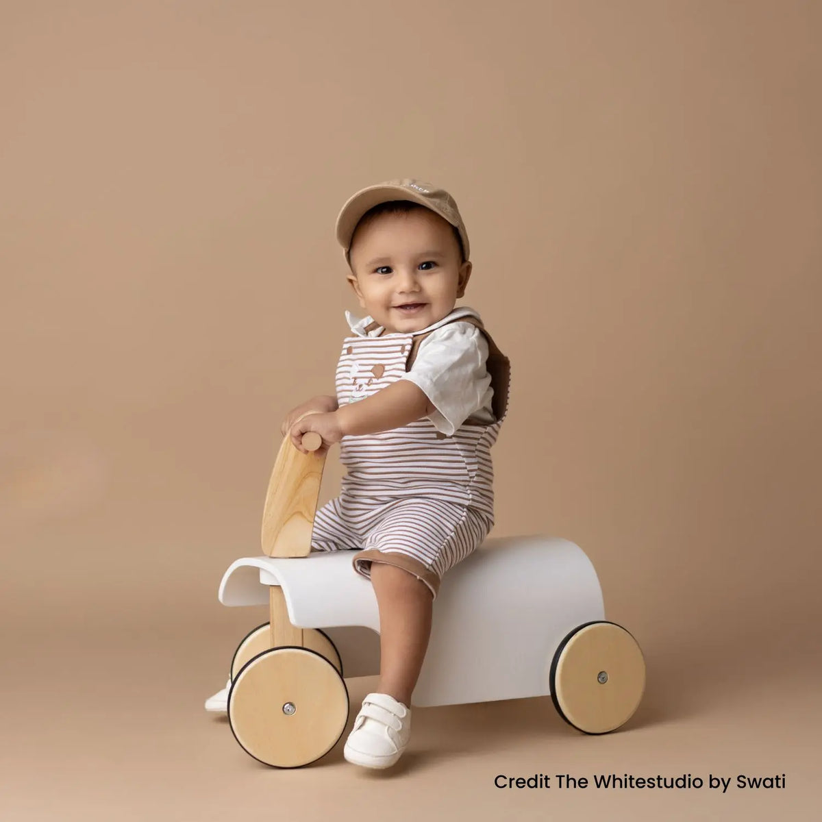 Toddler Ride-On Scooter Prop | Wooden Decorative | White