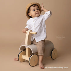Toddler Ride-On Scooter Prop | Wooden Decorative | Beige