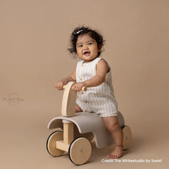 Toddler Ride-On Scooter Prop | Wooden Decorative | Beige