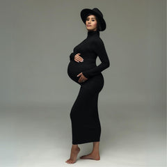 Turtle Neck Full Sleeves Maternity Gown M051 | L | Black