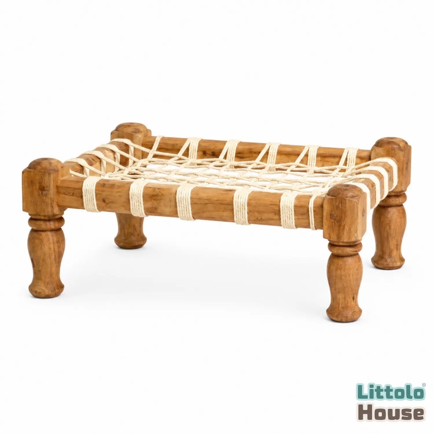 Vintage Charpai / Khatli Style Bed | Wooden Decorative | Brown White