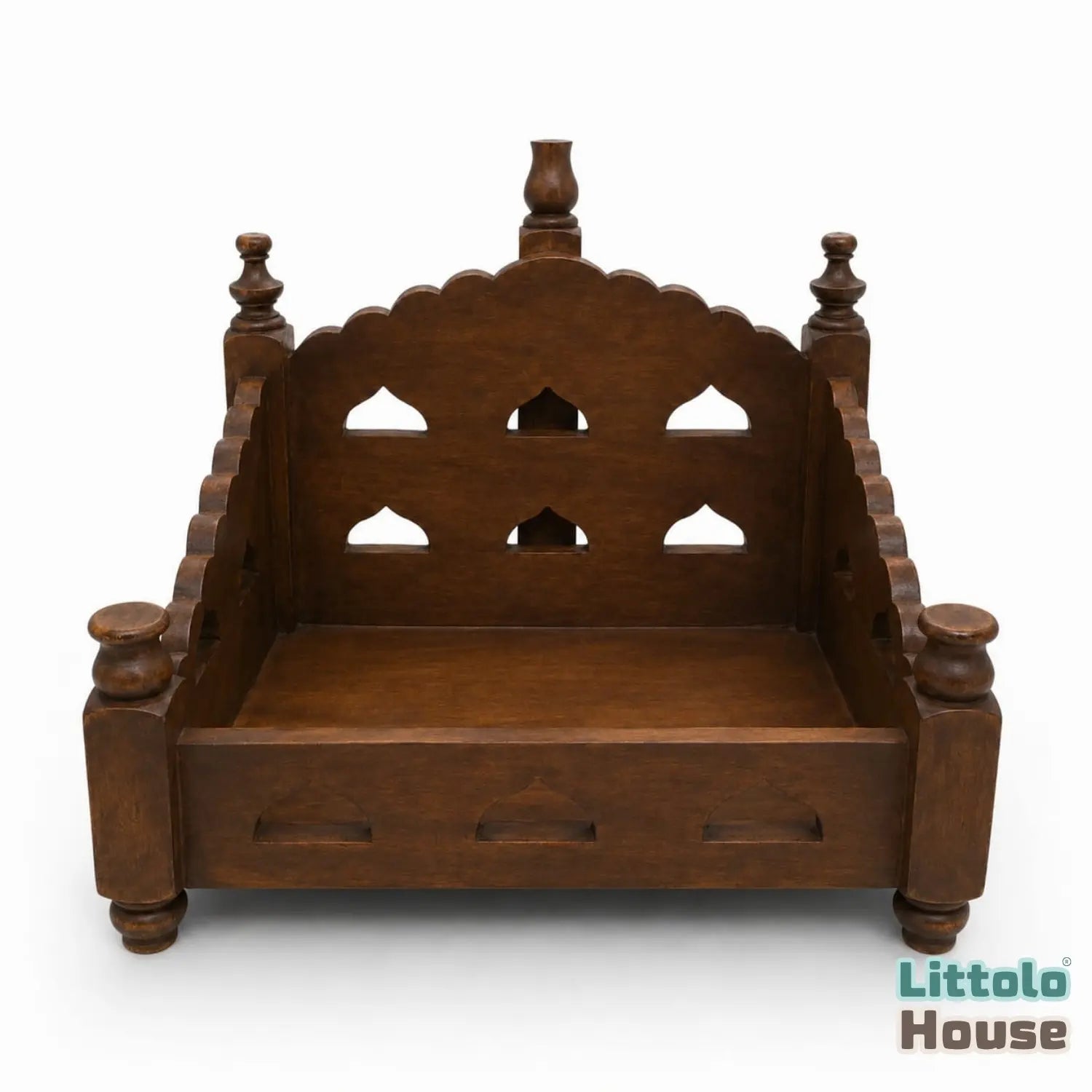 Vintage Rustic Temple Bed Cum Sofa | Wooden Decorative | Natural Wood