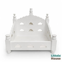 Vintage Rustic Temple Bed Cum Sofa | Wooden Decorative | Rustic White