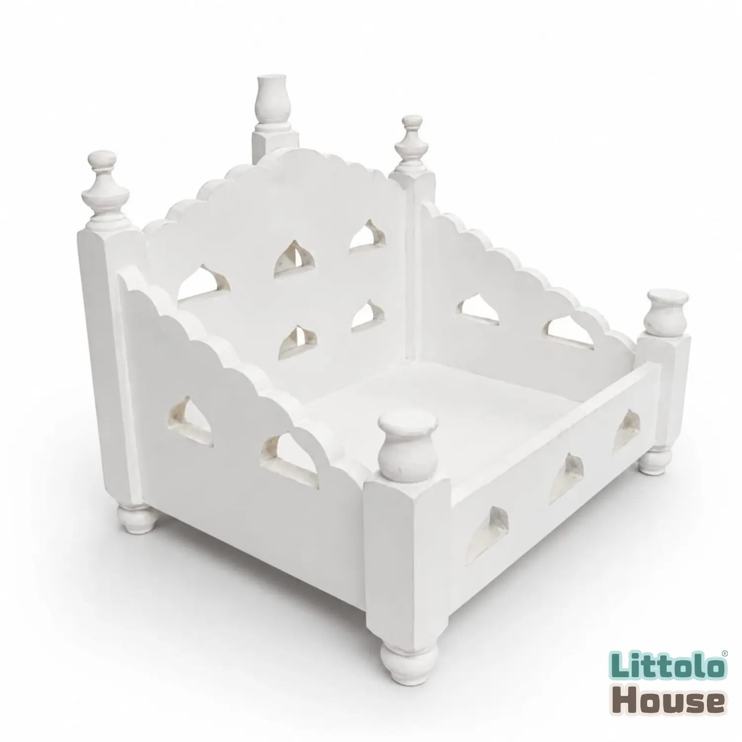 Vintage Rustic Temple Bed Cum Sofa | Wooden Decorative | Rustic White