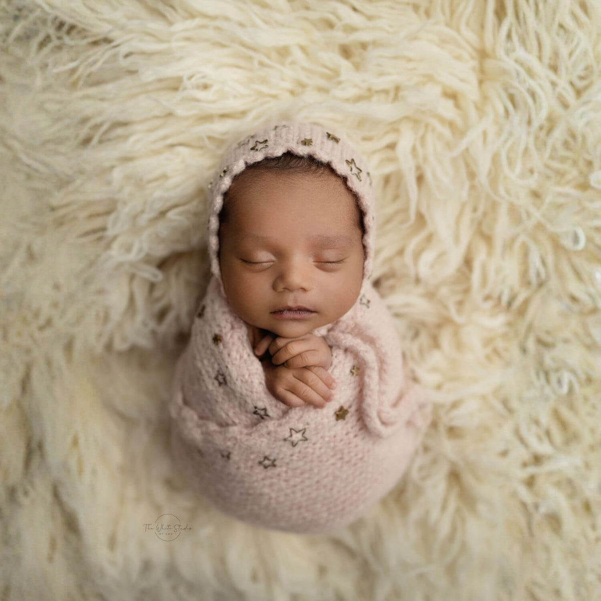 Baby Star Adorned Wool Knitted  Baby Wrap & Bonnet Set of 2 SR095 | NB | Coral Pink