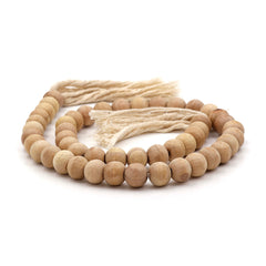 Wooden Beads Garland with Tassels Medium | Natural Wood