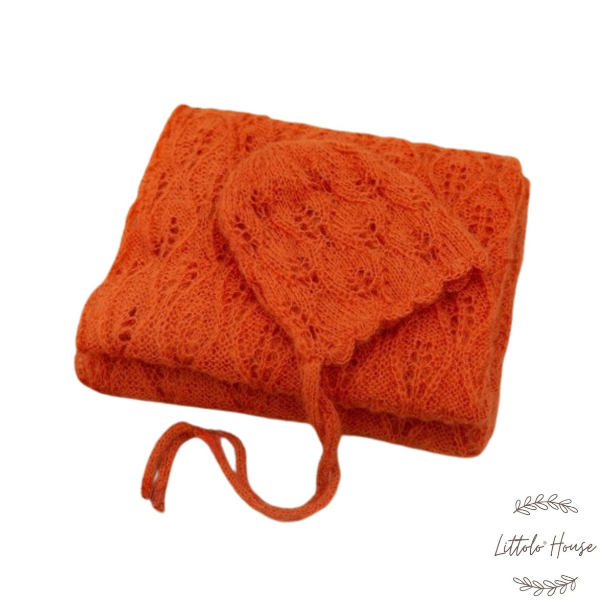 Wool Knitted Wrap with Knitted Bonnet SR054 | NB | Burnt Orange
