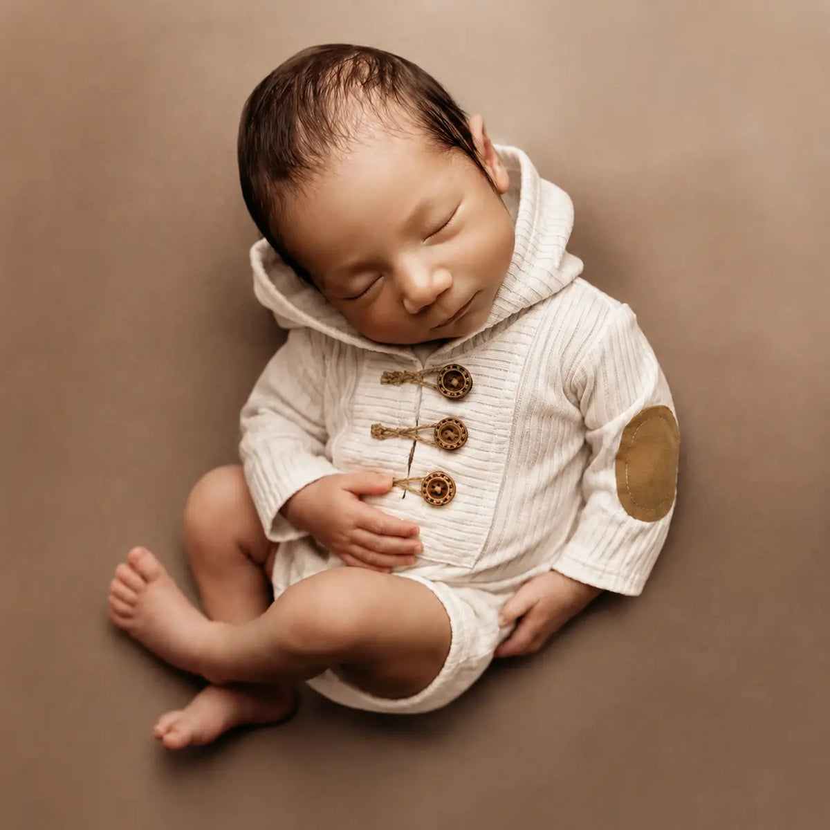 Baby Ribbed Hooded Romper O245 | 2M | Beige