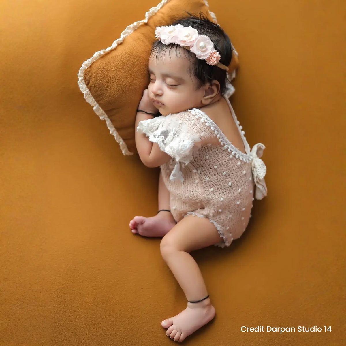 Baby Girl Romper Dress and Bonnet SR008 | Set of 2 | NB | Caramel