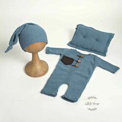 Baby Textured Romper Pillow and Hat Set of 3 Outfit O060 | NB | Sapphire