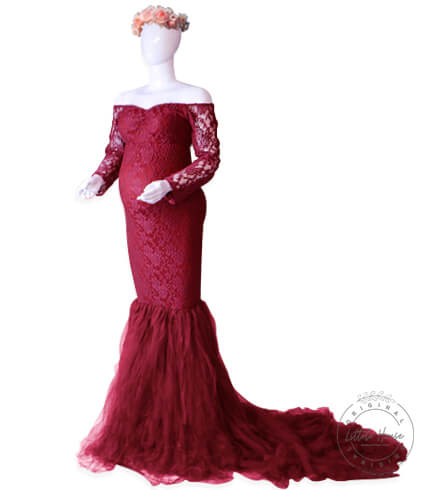 Long Lace Sleeves Maxi Dress M020 Maternity Gown | Cherry