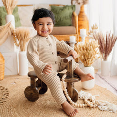 Baby Woolen Ribbed Romper O031 | Beige