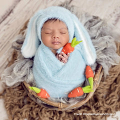 Fur Wrap With Fur Bunny Ears Bonnet SR053 | NB | Sky Blue