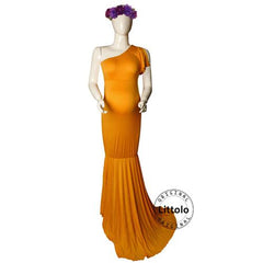 One shoulder Maxi Dress M016 Maternity Gown | L | Ginger Yellow