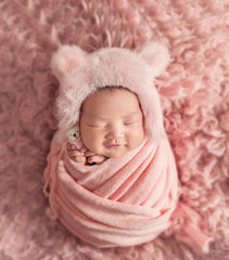 Baby Crochet Mohair Bonnet with Wrap and Teddy SR025 | Set of 3 | 3M | Light Pink