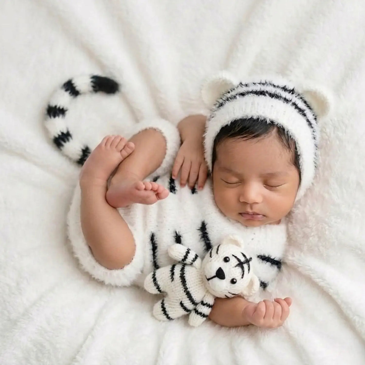 Baby Tiger Romper with Bonnet O054 | NB | White