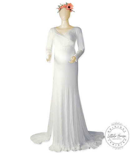 Neckline Full Sleeve M012 Maternity Gown | White