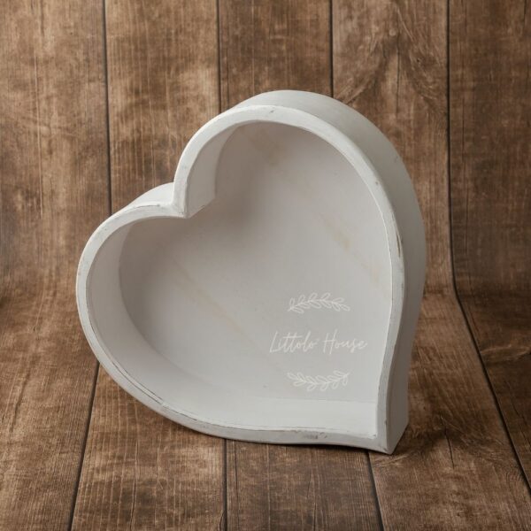 Handmade Heart Bowl _ Wooden _ Rustic White New (1)