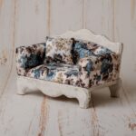 Rustic Sofa and Tea Table Set of 2 _ Wooden Toy _ Navy Blue Peony Floral Pattern