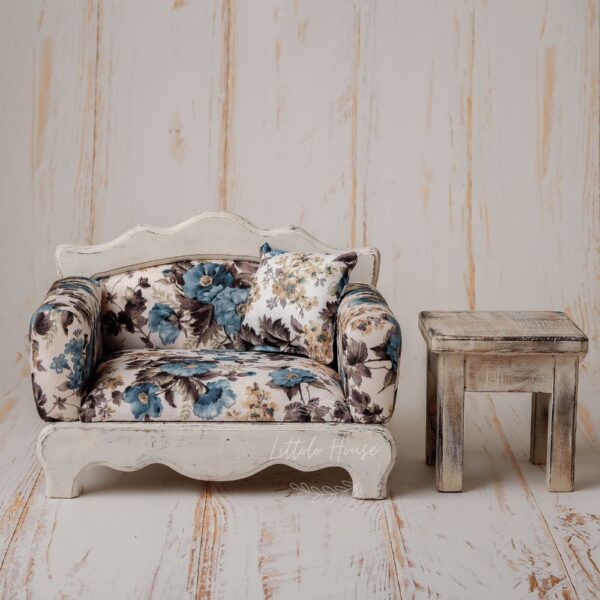 Rustic Sofa and Tea Table Set of 2 _ Wooden Toy _ Navy Blue Peony Floral Pattern (2)