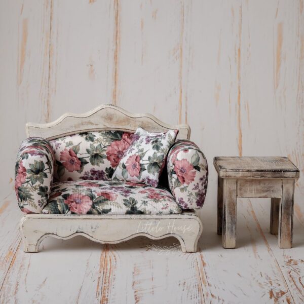 Rustic Sofa and Tea Table Set of 2 _ Wooden Toy _ Pink Peony Floral (2)