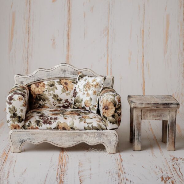 Rustic Sofa and Tea Table Set of 2 _ Wooden Toy _ Yellow Peony Floral (2)