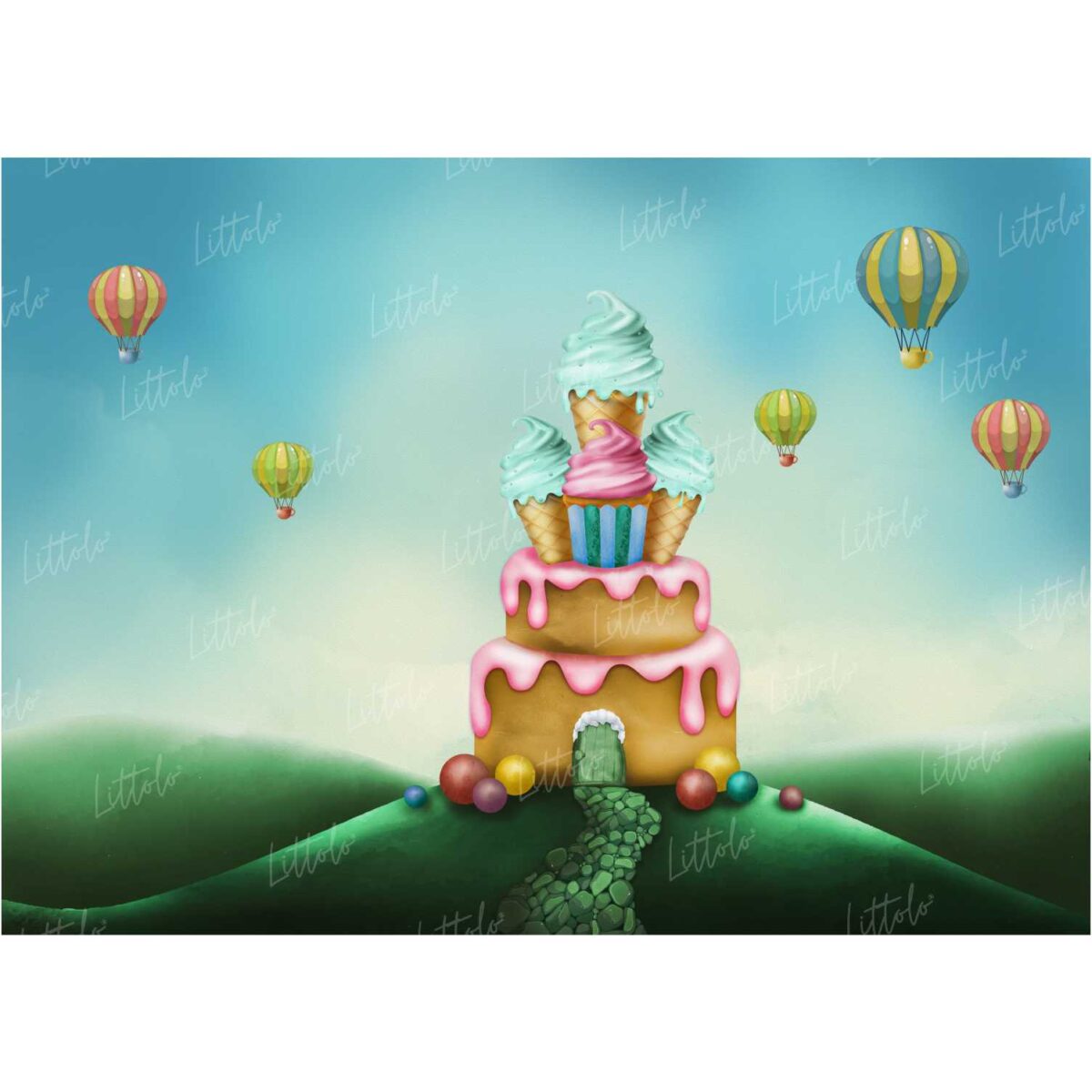 LB0194 Birthday Cake House Theme Backdrop