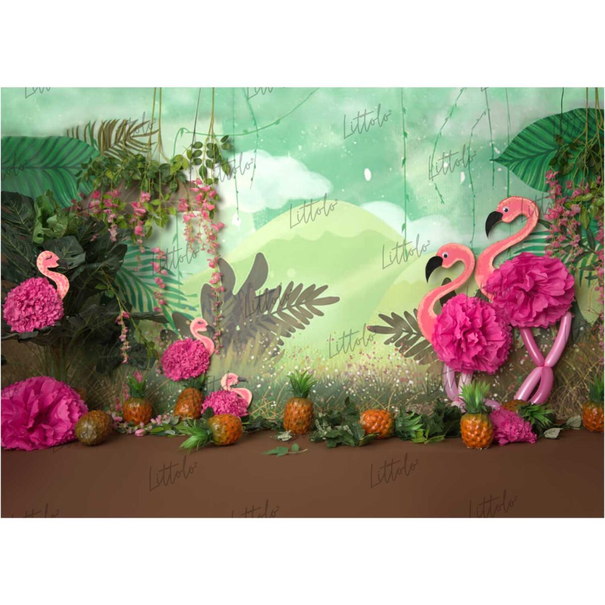 LB0215 Jungle Flamingos Theme Backdrop