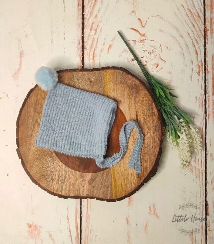 Baby Woolen Bonnet with Pompom _ 6M _ Baby Blue