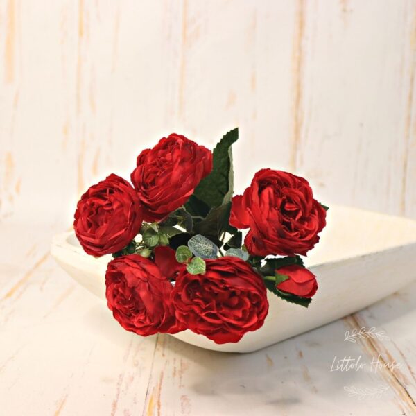Artificial Rose Peony Flowers Bunch of 1 _ Red