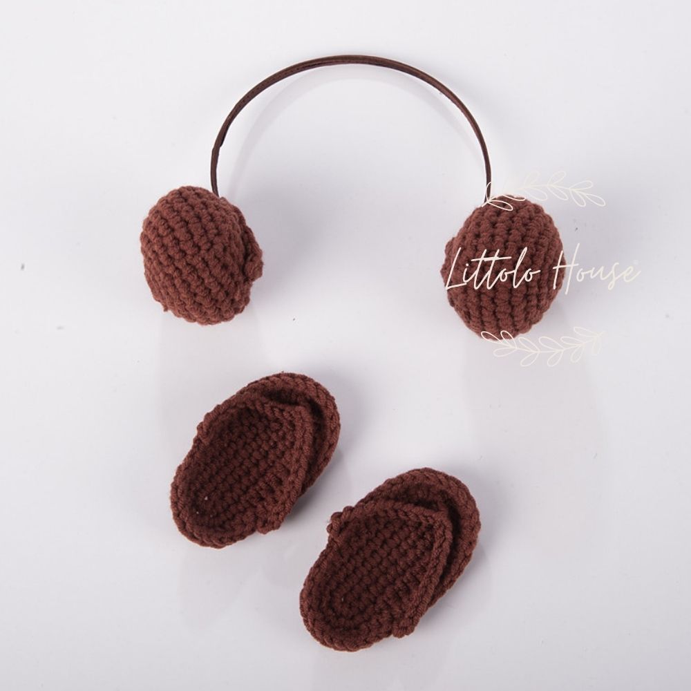 Baby Crochet Headphone and Slippers | 1Y | Brown
