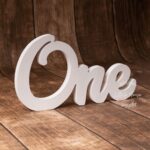 Cursive ONE Sign for First Birthday C2 | Wooden Toy | White