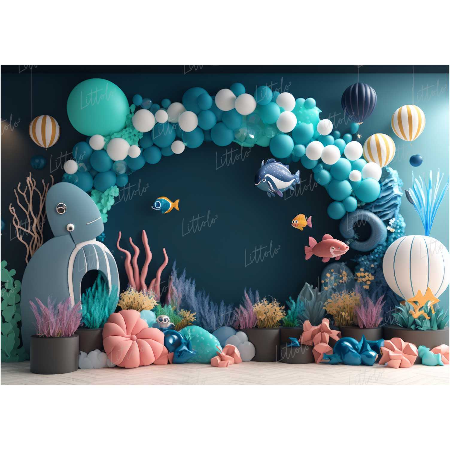 LB0572 Balloons Garland under The Sea Ocean Little Mermaid Backdrop |  Littolo House