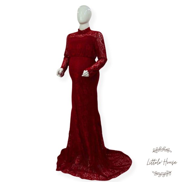 Marietta Sheer Lace Fishtail Gown in Cherry Red | Oh Polly