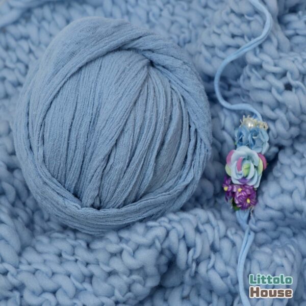 Hand Spun Wool knit thin Marino Layer with Cheese wrap and Headband set of 3 SR064 | NB | Baby Blue