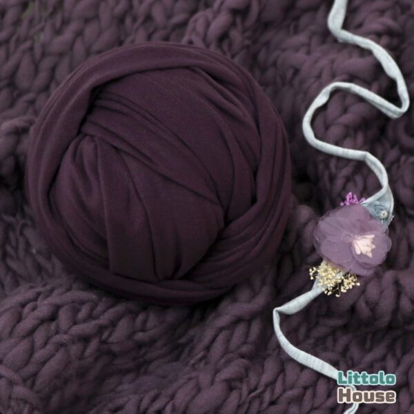 Hand Spun Wool knit thin Marino Layer with Cheese wrap and Headband set of 3 SR064 | NB | Grape