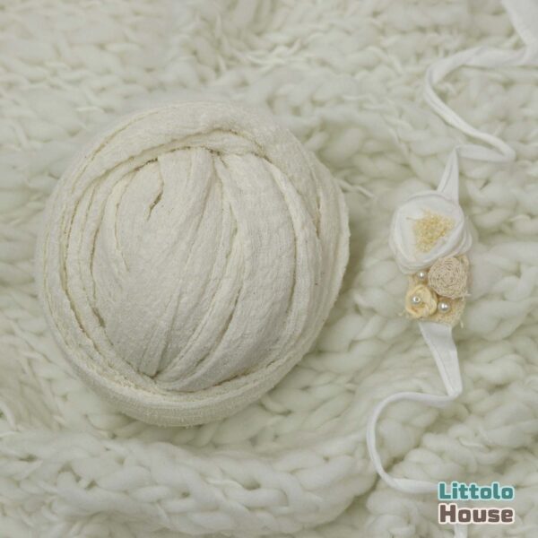 Hand Spun Wool knit thin Marino Layer with Cheese wrap and Headband set of 3 SR064 | NB | White
