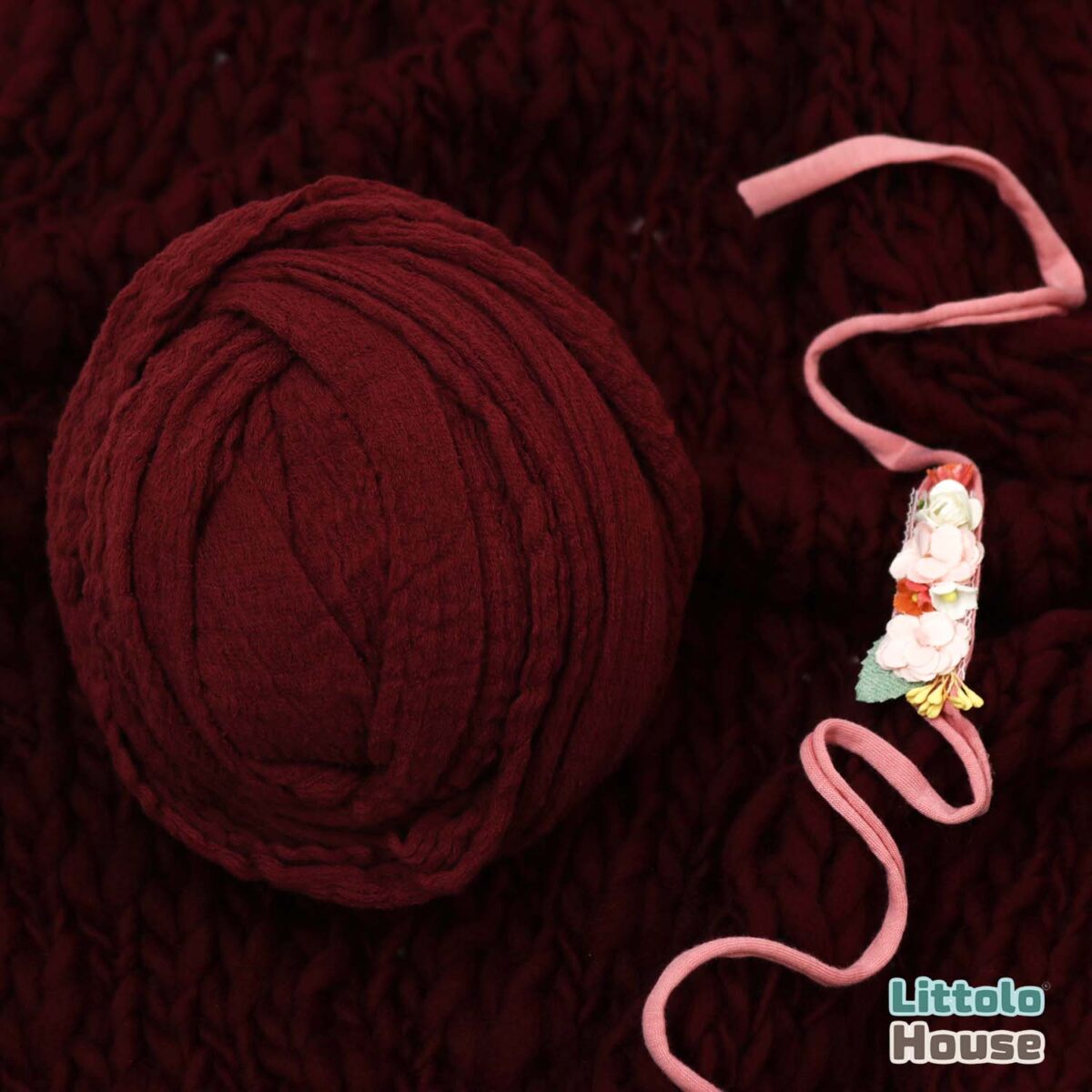 Hand Spun Wool knit thin Marino Layer with Cheese wrap and Headband set of 3 SR064 | NB | Dark Maroon