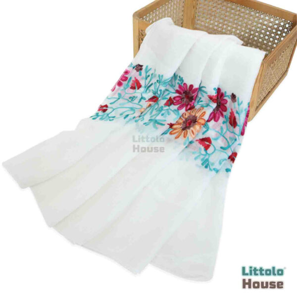 Retro Embroidery Dual-Use Wrap cum Layer Cotton Wrap L022 | White